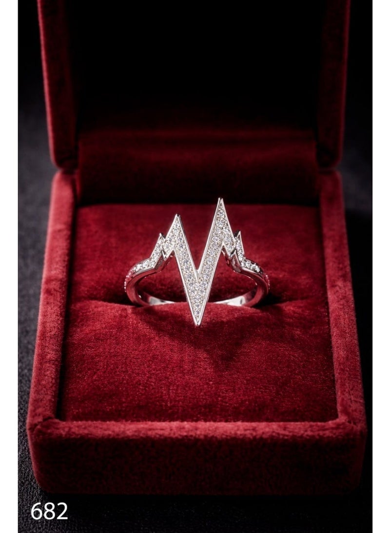 3Diamonds Lightning Design Ring with Cubic Zirconia, Platinum Rhodium Plated - Image 2