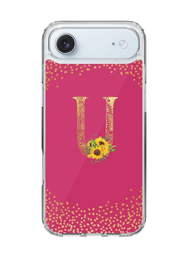 Stylizedd Classic Clear MagSafe Case for iPhone 17 Air , Hybrid Soft Case Flexible Edges Anti Drop TPU PC Gel Thin Transparent Cover [ Designed for iPhone 17 Air ] - Custom Monogram Initial Letter Floral Pattern Alphabet - U ( Deep Pink Rose )