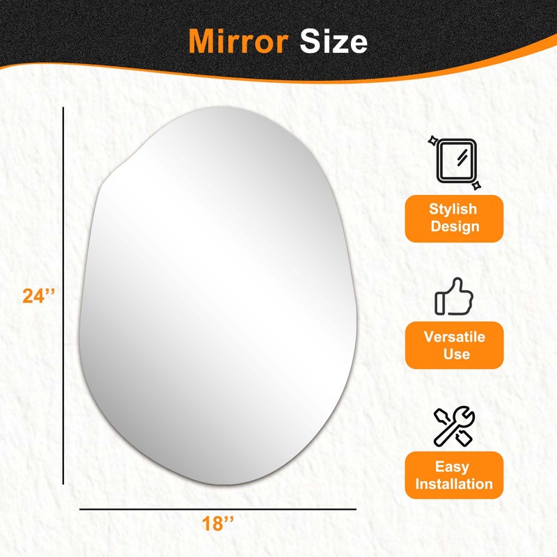 Delma Irregular Wall Mirror, 24"x18" Compact Asymmetrical Cloud Shape, Frameless Decorative Mirror for Bathroom, Bedroom & Hallway, Modern Boho Wall-Mounted - Image 3