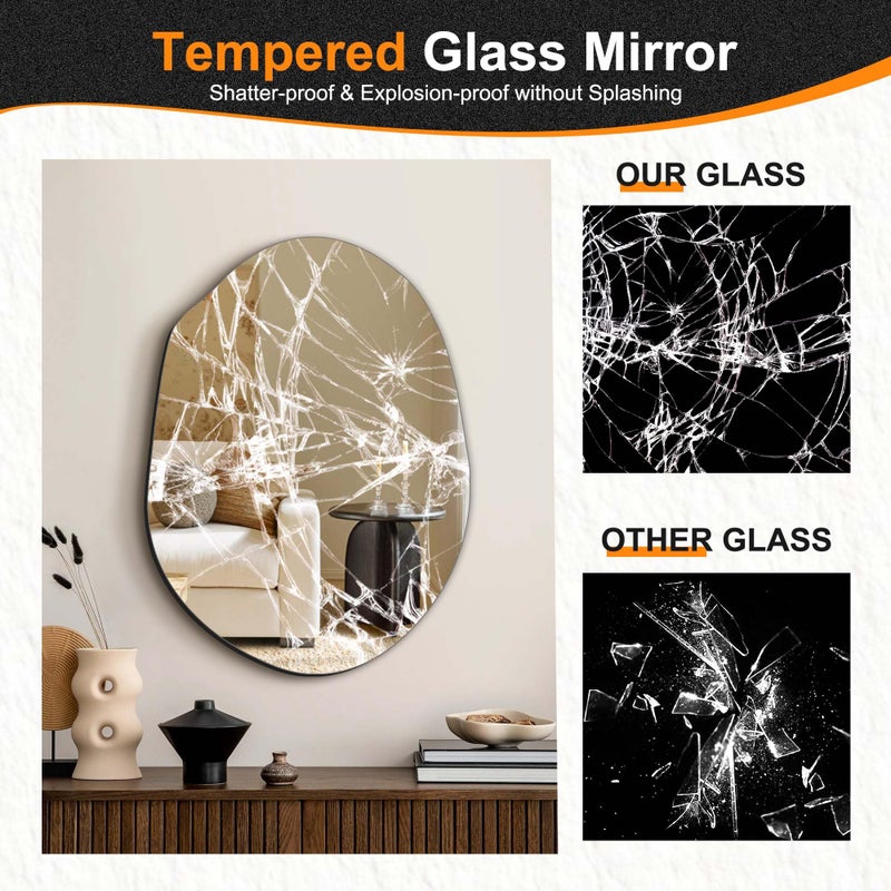 Delma Irregular Wall Mirror, 24"x18" Compact Asymmetrical Cloud Shape, Frameless Decorative Mirror for Bathroom, Bedroom & Hallway, Modern Boho Wall-Mounted - Image 5