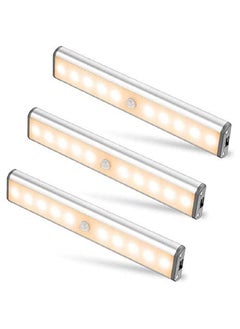 AMINAC Motion Sensor Light Bar Night Light for Room, Stick-on Anywhere Wireless Battery Operated 10 LEDs Closet Lights Wardrobe Lighting LED Light(Warm White, 3 Pack)  - Image 1