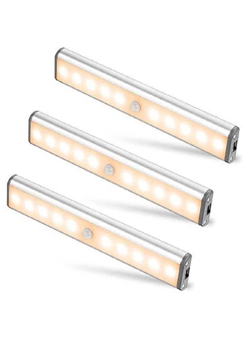 AMINAC - Motion Sensor Light Bar Night Light for Room, Stick-on Anywhere Wireless Battery Operated 10 LEDs Closet Lights Wardrobe Lighting LED Light(Warm White, 3 Pack) - Image 1