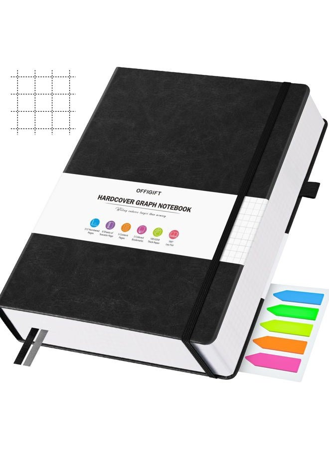 OFFIGIFT Graph Paper Notebook, 312 Numbered Pages B5 Hardcover Leather Journal, 100gsm No Bleed Grid Paper Notebook with Index Pages, Grid Notebook for Graphing Notes Math, 7.6'' X 10'', Grey Blue - Image 1