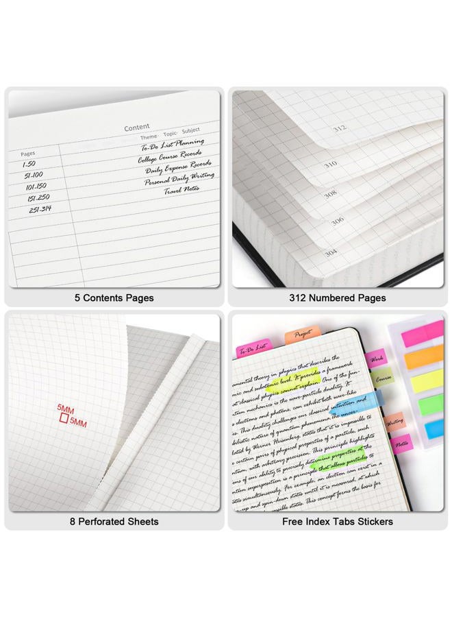 OFFIGIFT Graph Paper Notebook, 312 Numbered Pages B5 Hardcover Leather Journal, 100gsm No Bleed Grid Paper Notebook with Index Pages, Grid Notebook for Graphing Notes Math, 7.6'' X 10'', Grey Blue - Image 3