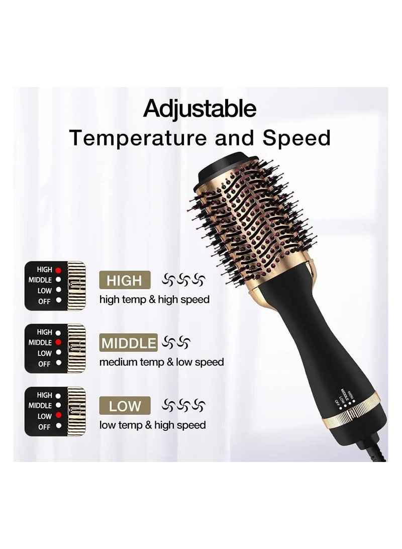 إستيل مشط هواء ساخن 3 في 1 قابل للتعديل، مجفف شعر احترافي رطب وجاف، أداة تصفيف شعر كهربائية مستقيمة ومجعد، فرشاة تنعيم باللون البني - Image 1