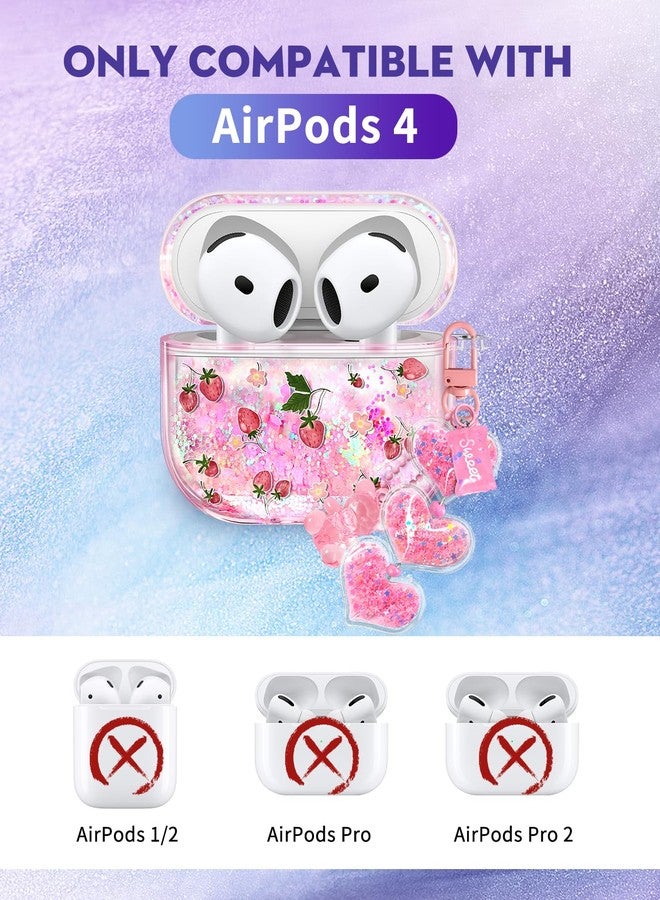 جراب Joyleop لسماعات AirPods 4 - جراب أنيق وجميل بتصميم فراولة لامع من السيليكون الصلب لحماية سماعات AirPods من الجيل الرابع (2024) مع سلسلة مفاتيح - Image 2