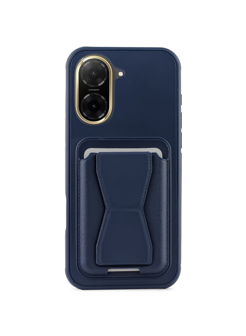 غطاء خلفي من الجلد مع محفظة بطاقات، جراب قابل للطي ومقاوم للصدمات متوافق مع هاتف Xiaomi Redmi A5 (أزرق)