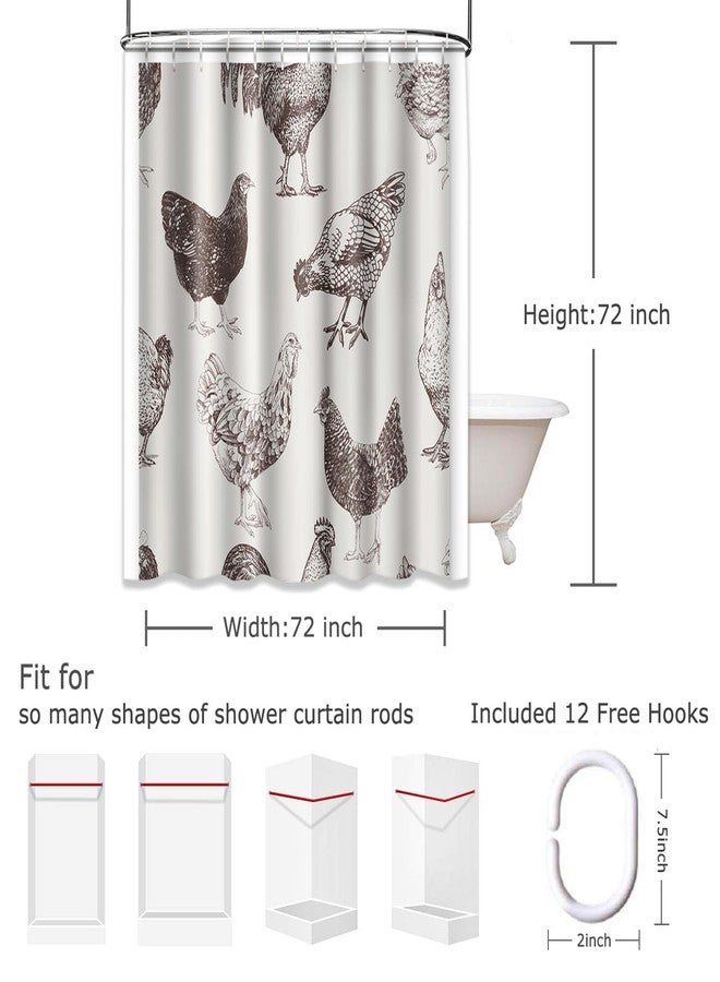 Emvency Fabric Shower Curtain Curtain with Hooks Chicken Cocks and Hens Sketch Rooster Farm Hand Animal Drawn Cockerel 72"X72" Waterproof Decorative Bathroom - Image 2