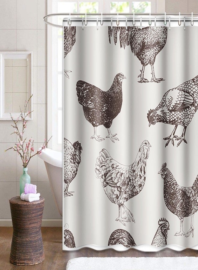 Emvency Fabric Shower Curtain Curtain with Hooks Chicken Cocks and Hens Sketch Rooster Farm Hand Animal Drawn Cockerel 72"X72" Waterproof Decorative Bathroom - Image 4