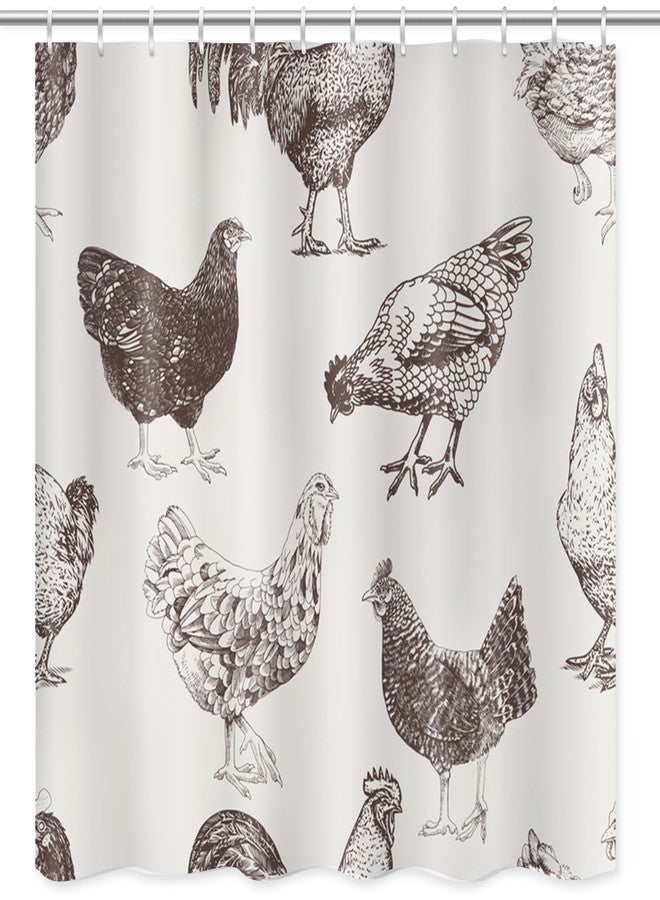 Emvency Fabric Shower Curtain Curtain with Hooks Chicken Cocks and Hens Sketch Rooster Farm Hand Animal Drawn Cockerel 72"X72" Waterproof Decorative Bathroom - Image 1