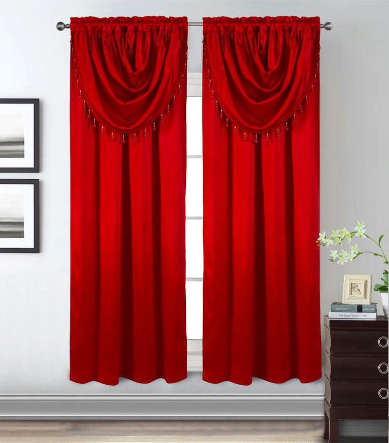 GLORY RUGS Window Panel with Attached Valance Curtain Bedroom Living Room Dining 42"X84" Red - Image 1