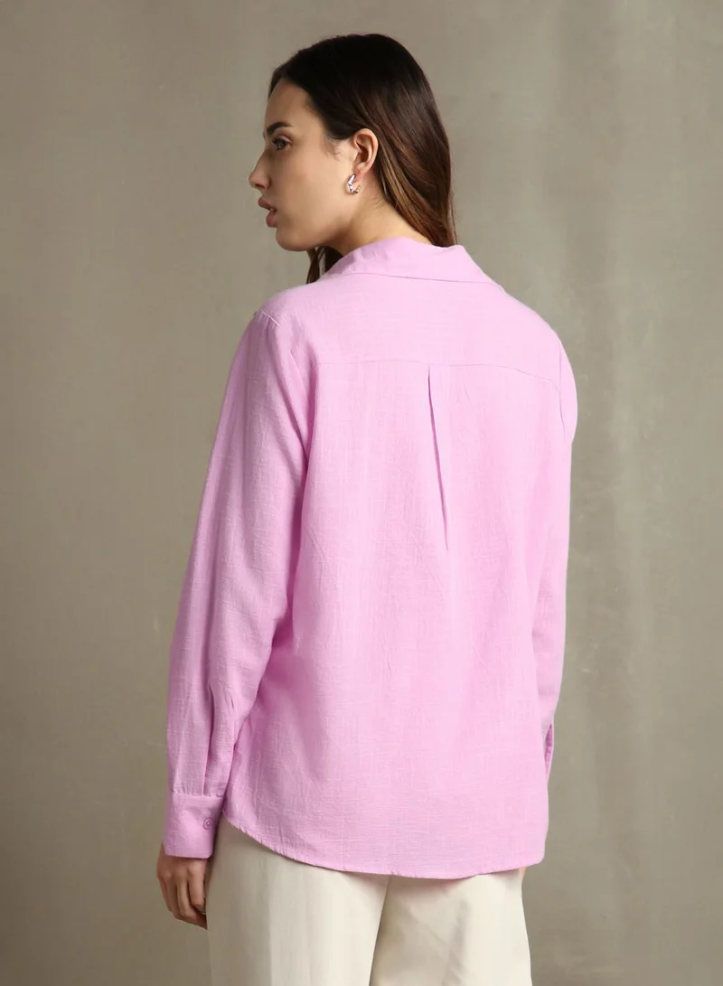 Dennis Lingo Women's Lavender Cotton Blend Textured Oversized Shirt