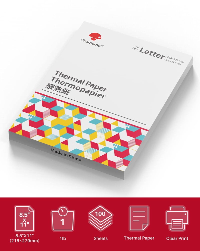 Phomemo Thermal Printer Paper 8.5 x 11 Inch, Advanced Thermal Printing, Phomemo Paper Compatible with M08F-Letter, M832, M834, A285M, with Brother Letter Portable Printer, Size 8.5" x 11", 100 Sheets - Image 2