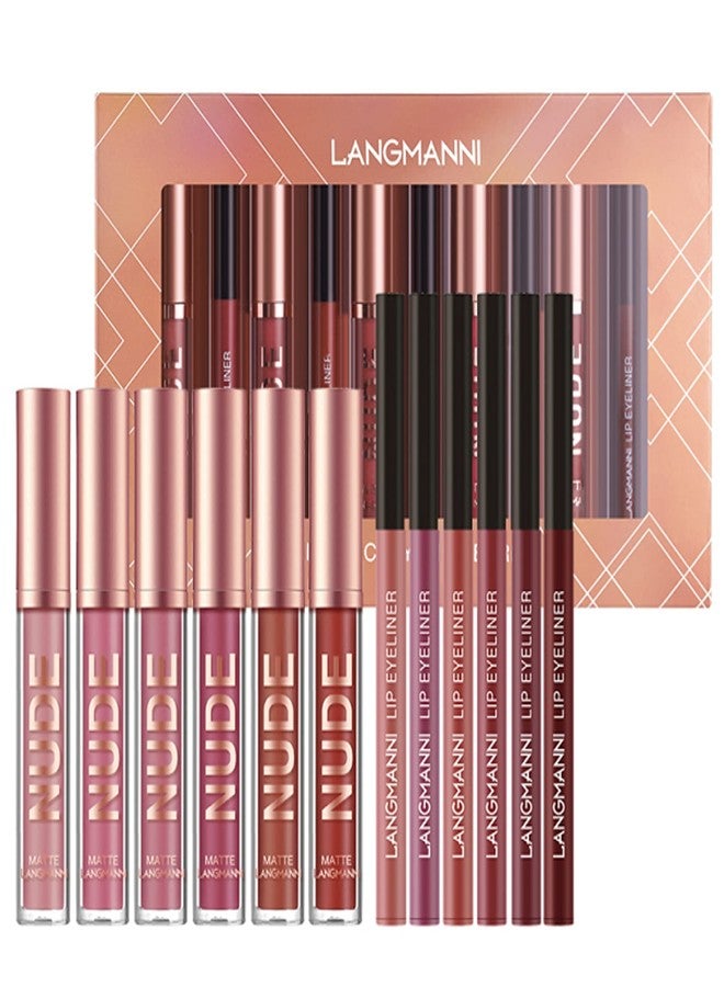 Petansy 12Pcs Lip Liner and Lipstick Set, 6 Colors Matte Liquid Lip Sticks + 6 Matching Smooth Nude Lip Liner, All in One Waterproof Long Lasting Lip Gloss Lips Make-up Gift Set for Girls and Women - Image 2