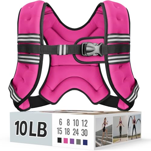 Zeerun Weighted Vest for Women & Men with Reflective Stripe and Adjustable Buckle, Comfortable & Durable Rucking Vest for Walking, Running & Strength Training, 10LBS-Pink - Image 1
