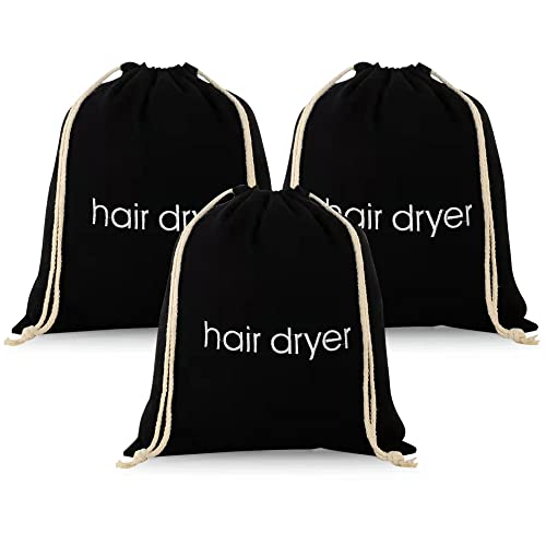 ERKXD 3 6 8 Pack Hair Dryer Bags Drawstring Bag Container Hairdryer Bag for travel bathroom 3 PCS Black