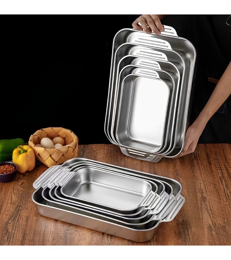 3 Pcs 40.2cm Stainless Steel Baking Pan With Handle Two Sizes Non Stick Cookie Cake Fish Grill Plate Oven Accessories Kitchen Gadgets - Image 2