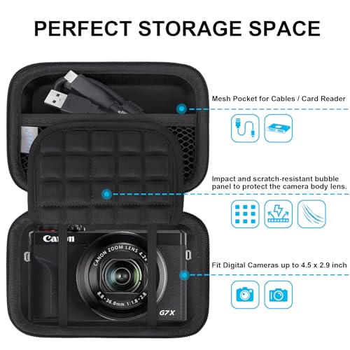 Lacdo Camera Case for Canon PowerShot G7 X Mark IIIPowerShot G7 X Mark II 4K Vlogging Camera Point and Shoot Vlogging Camera Bag Carrying Case Mesh Pocket fits USB Cable Batteries BlackBlack - Image 3