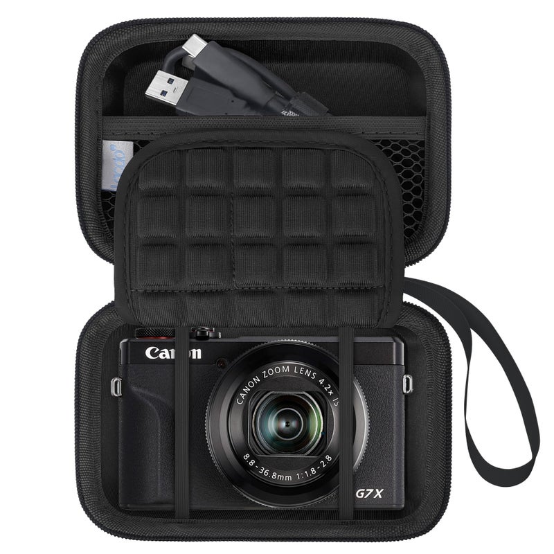 Lacdo Camera Case for Canon PowerShot G7 X Mark IIIPowerShot G7 X Mark II 4K Vlogging Camera Point and Shoot Vlogging Camera Bag Carrying Case Mesh Pocket fits USB Cable Batteries BlackBlack - Image 2