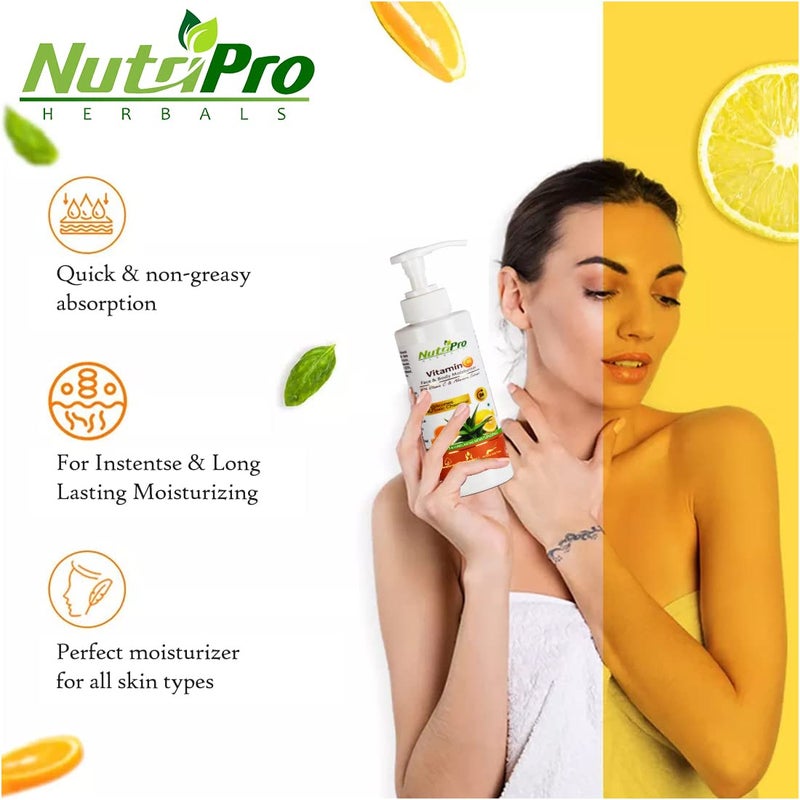 NutriPro Vitamin C Face  Body Moisturizer  With Vitamin C  Aloe Vera Extract  NonSticky Body Lotion for Women  Men For Intense  Long Lasting 400ml Pack of 2 - Image 4