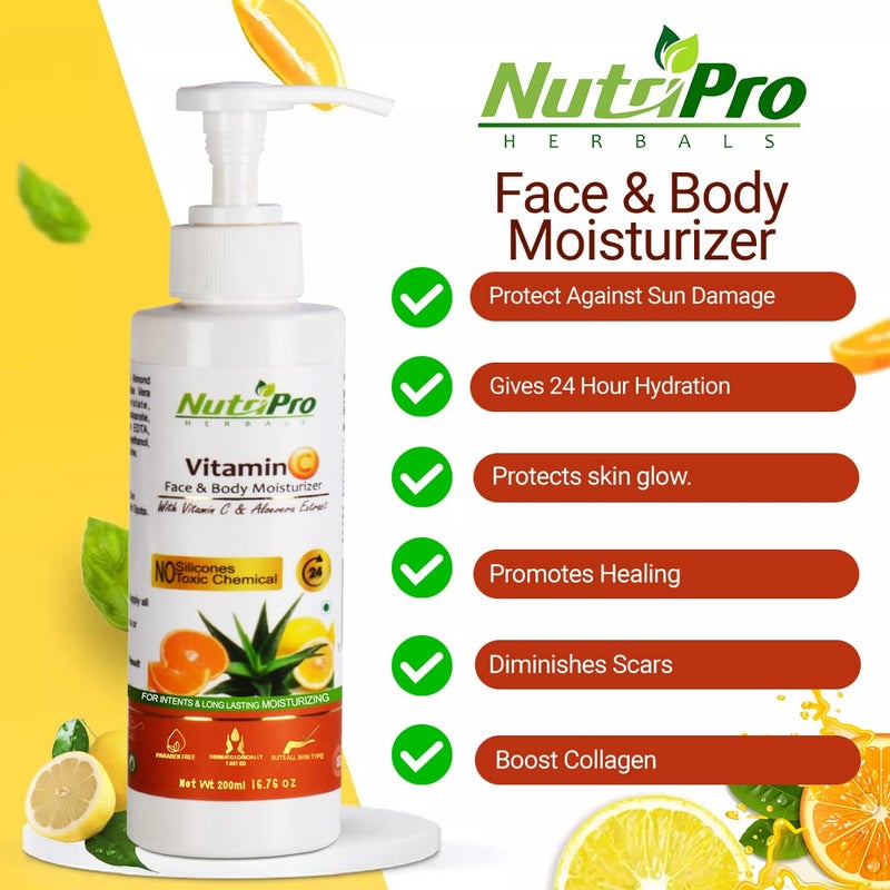 NutriPro Vitamin C Face  Body Moisturizer  With Vitamin C  Aloe Vera Extract  NonSticky Body Lotion for Women  Men For Intense  Long Lasting 400ml Pack of 2 - Image 2
