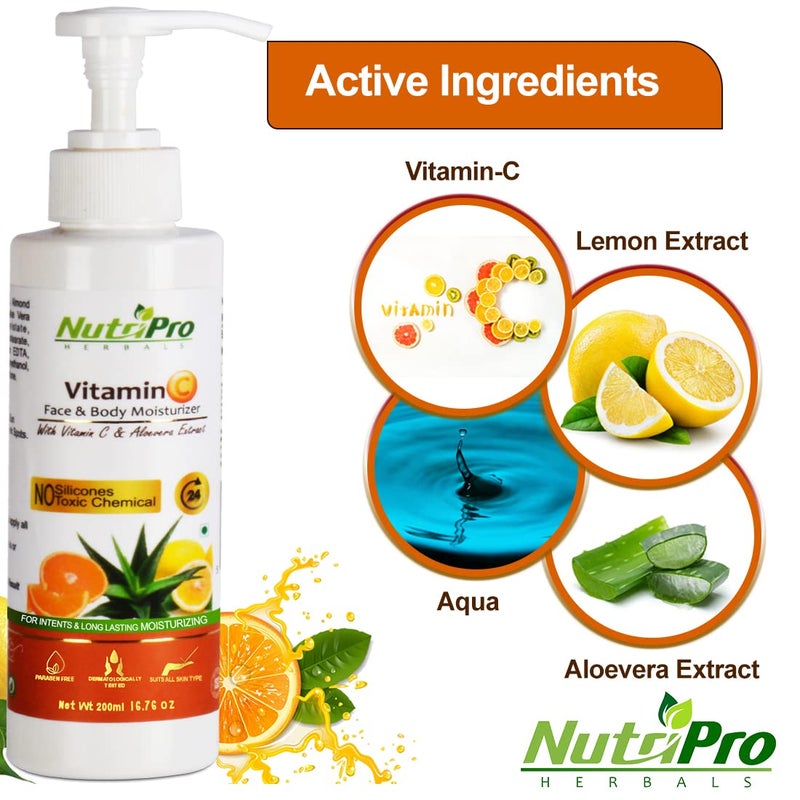 NutriPro Vitamin C Face  Body Moisturizer  With Vitamin C  Aloe Vera Extract  NonSticky Body Lotion for Women  Men For Intense  Long Lasting 400ml Pack of 2 - Image 3