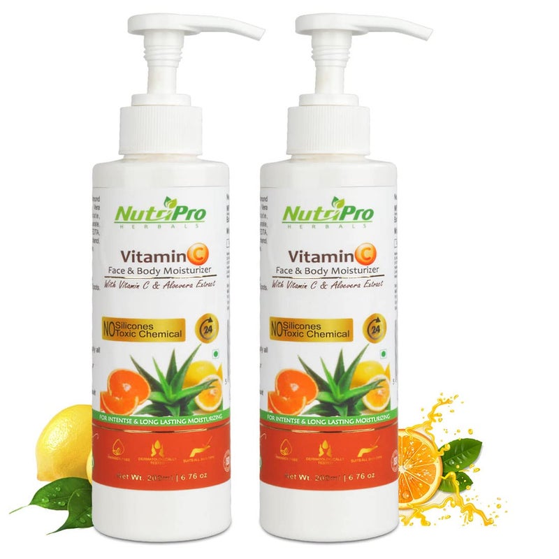 NutriPro Vitamin C Face  Body Moisturizer  With Vitamin C  Aloe Vera Extract  NonSticky Body Lotion for Women  Men For Intense  Long Lasting 400ml Pack of 2 - Image 1