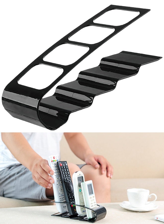 4 Compartment Plastic Remote Control Holder, 7 x 18cm TV Remote Storage Organizer, Black - Image 1
