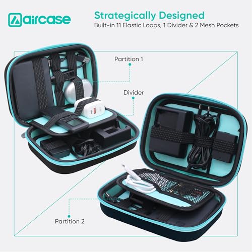 AirCase Electronics Organizer Bag with Shockproof EVA Hardshell & Soft Lining, 2 Mesh Pockets, 11 Elastic Loops | Gadget Organizer for HDD/SSD, Power Bank, Cables, Adapters, Chargers, Gadgets (Black) - Image 5