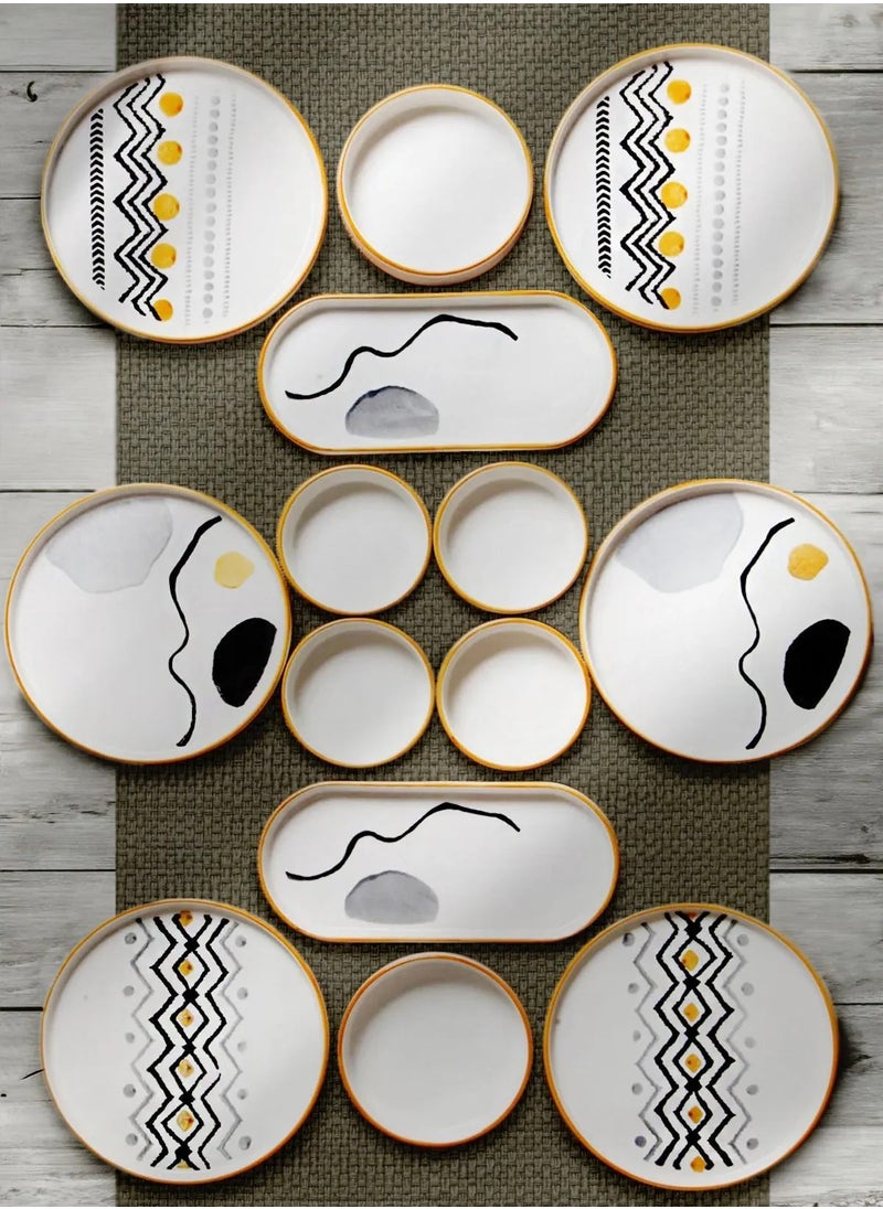 Farika Porselen 14-Piece 6-Person Axial Stackable Breakfast Set 