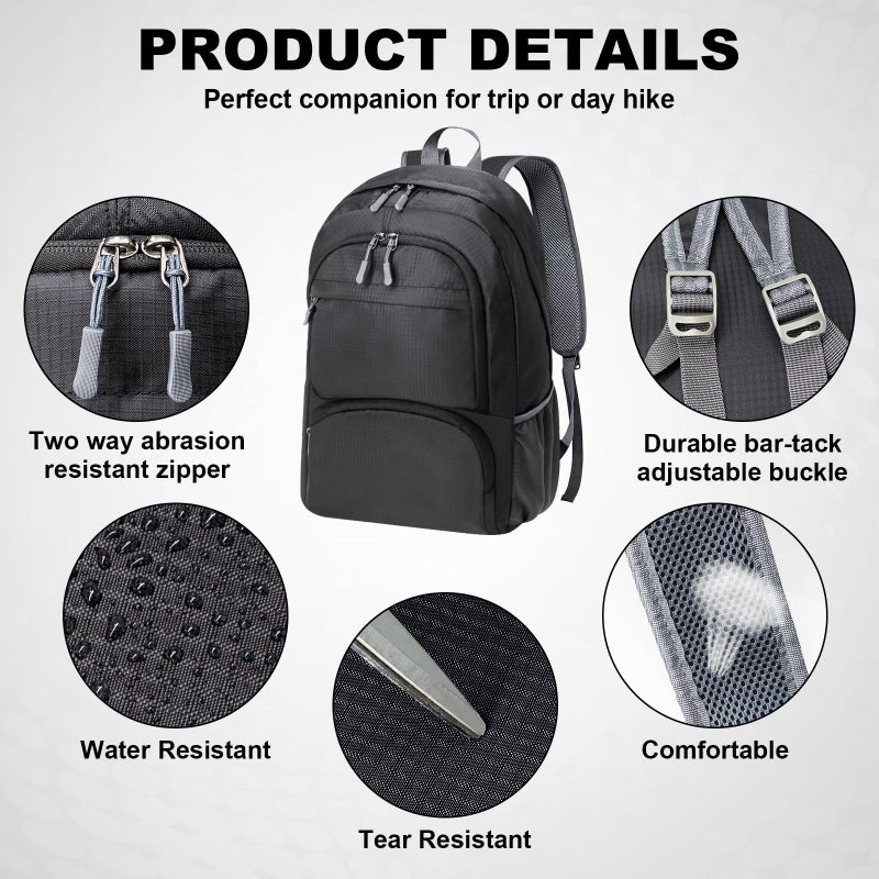 HOLYLUCK 20L lightweight packable Hiking Daypack Foldable Backpack for Men Women Small Travel Outdoor Foldable Shoulder Bag-black - Image 4