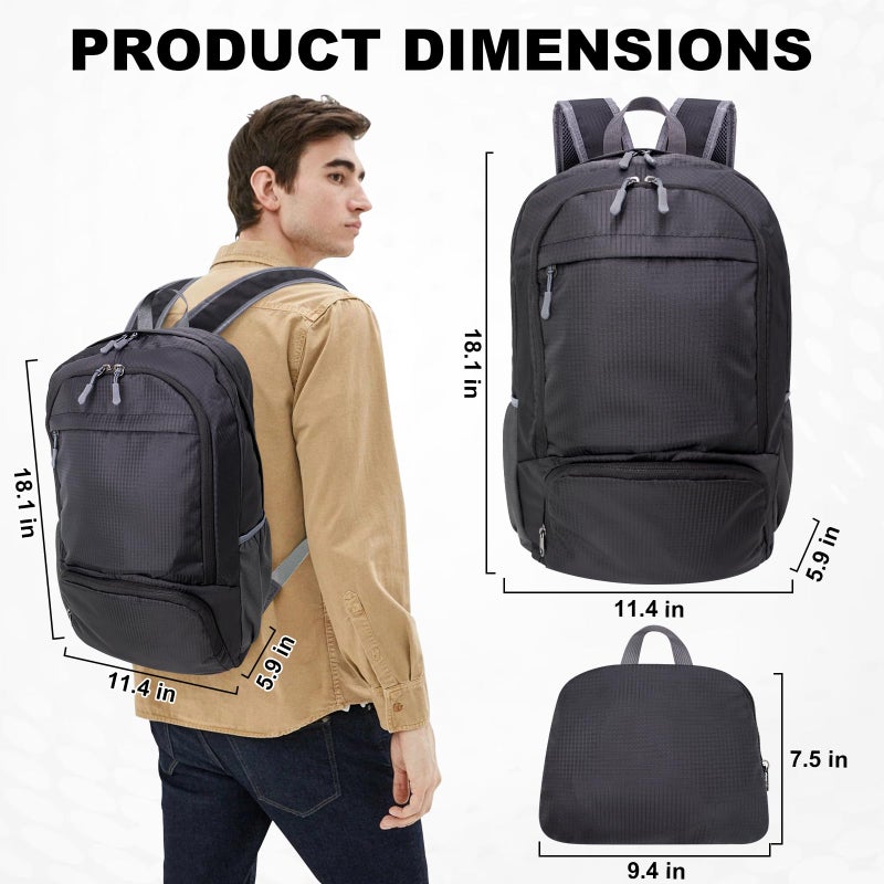 HOLYLUCK 20L lightweight packable Hiking Daypack Foldable Backpack for Men Women Small Travel Outdoor Foldable Shoulder Bag-black - Image 2