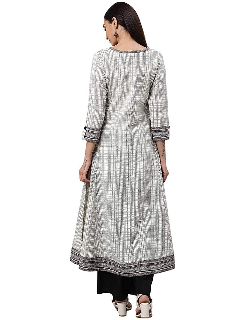 Yash Gallery Women's Cotton Slub Geometric Printed Anarkali Regular Fit Kurta For Women (1234YKOWHITE_White_Small) - Image 2