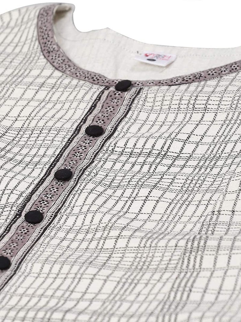 Yash Gallery Women's Cotton Slub Geometric Printed Anarkali Regular Fit Kurta For Women (1234YKOWHITE_White_Small) - Image 5