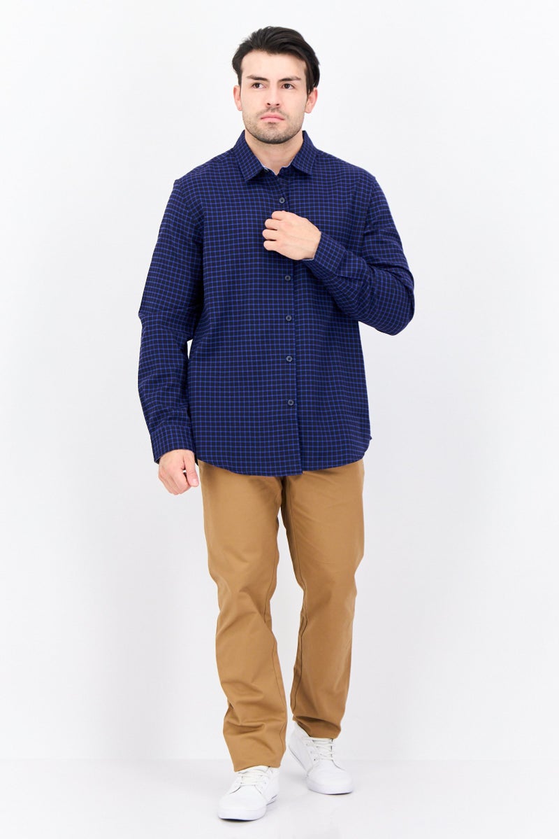 Thomas قميص كاجوال رجالي بأكمام طويلة وقصة عادية، مزخرف بمربعات، لون كحلي - Image 3