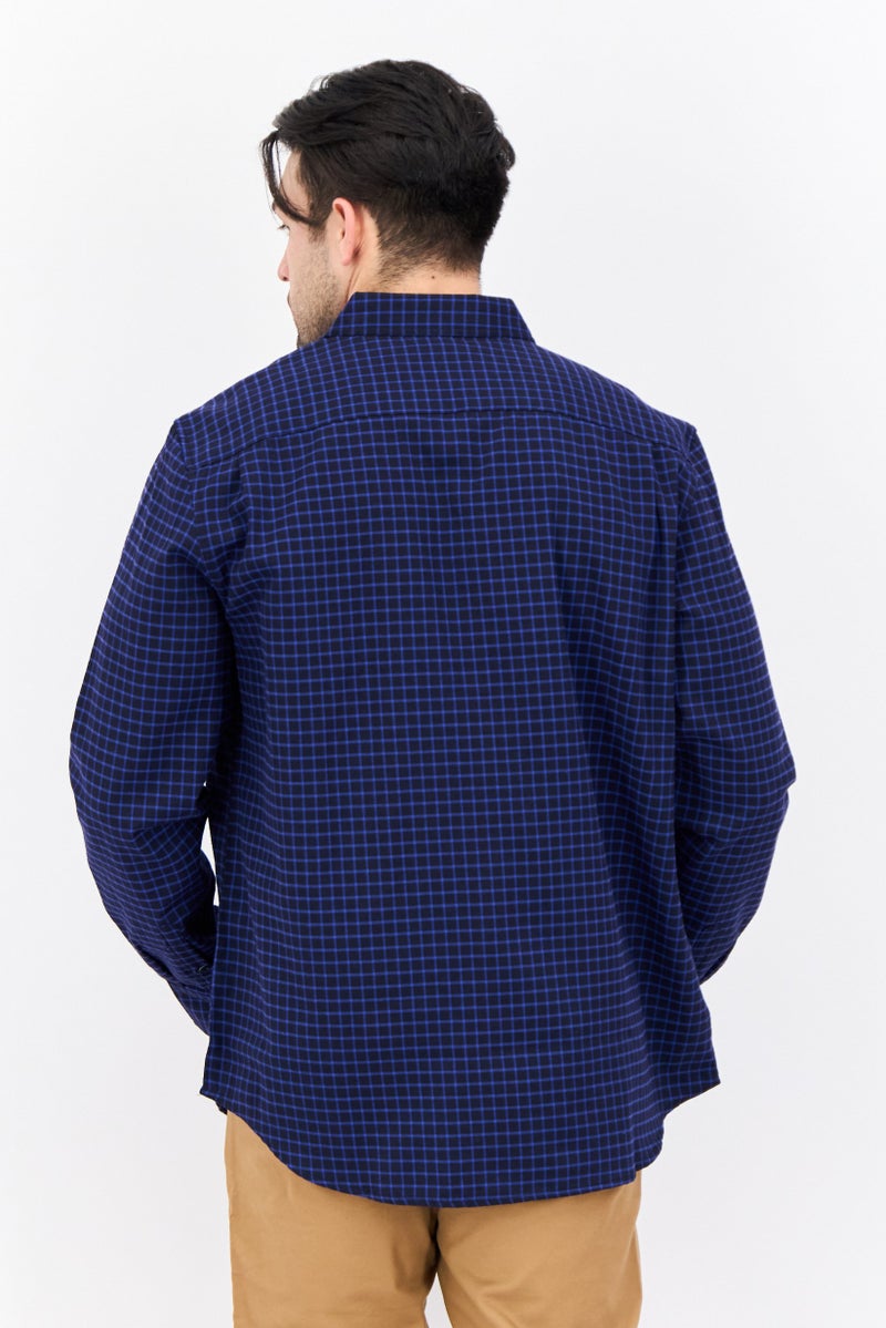 Thomas قميص كاجوال رجالي بأكمام طويلة وقصة عادية، مزخرف بمربعات، لون كحلي - Image 4