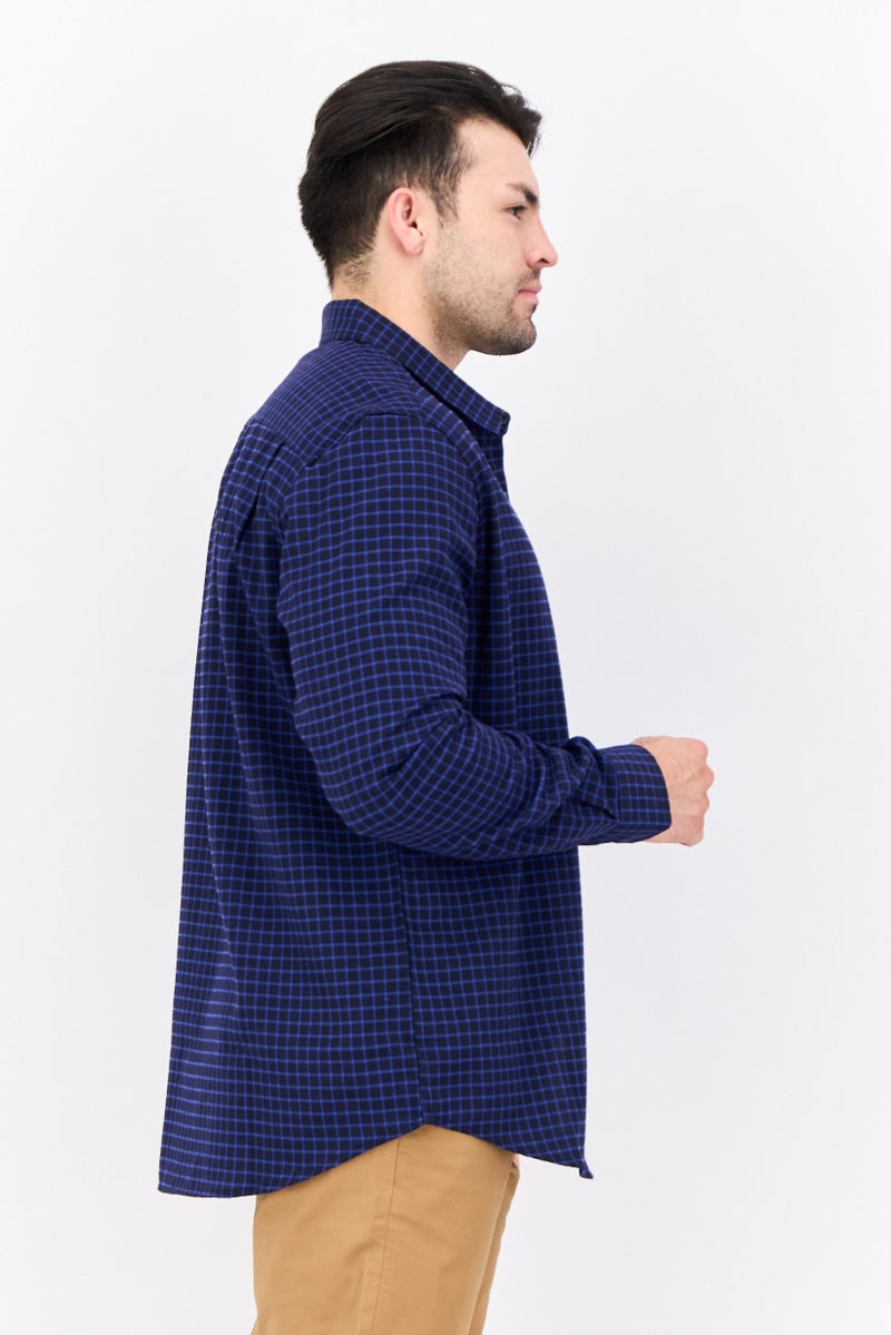 Thomas قميص كاجوال رجالي بأكمام طويلة وقصة عادية، مزخرف بمربعات، لون كحلي - Image 2