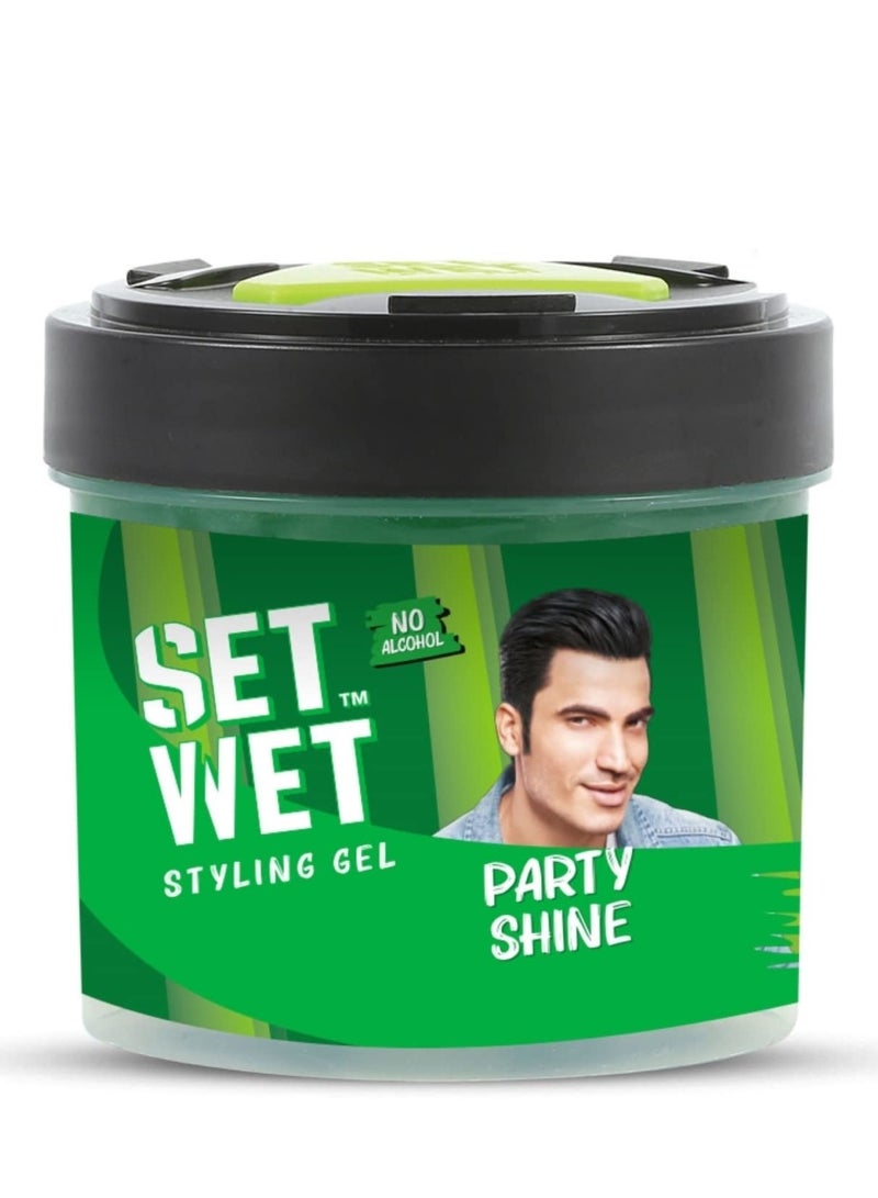 SET WET Styling Hair Gel for Men Party Shine 250gm Strong Hold High Shine For Short to Medium Hair No Sulphate - Image 1