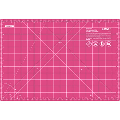 OLFA 12" x 18" Self Healing Rotary Cutting Mat (RM-CG/PIK) - Double Sided 12x18 Inch Cutting Mat with Grid for Fabric, Sewing, Quilting, & Crafts, Designed for Use with Rotary Cutters (Pink) - Image 1