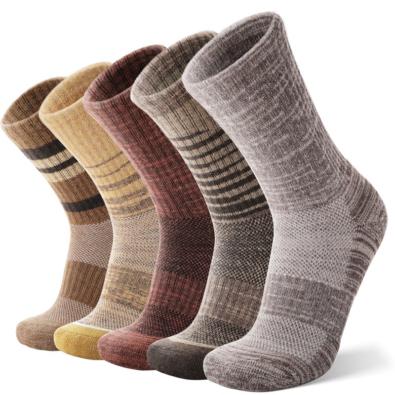 ANTSANG Merino Wool Hiking Socks for Men & Women Thermal Warm Winter Thick Cozy Crew Work Boot Gift Socks Stocking Stuffers 5 Pairs(Yellow,L) - Image 1