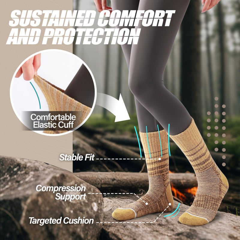 ANTSANG Merino Wool Hiking Socks for Men & Women Thermal Warm Winter Thick Cozy Crew Work Boot Gift Socks Stocking Stuffers 5 Pairs(Yellow,L) - Image 3