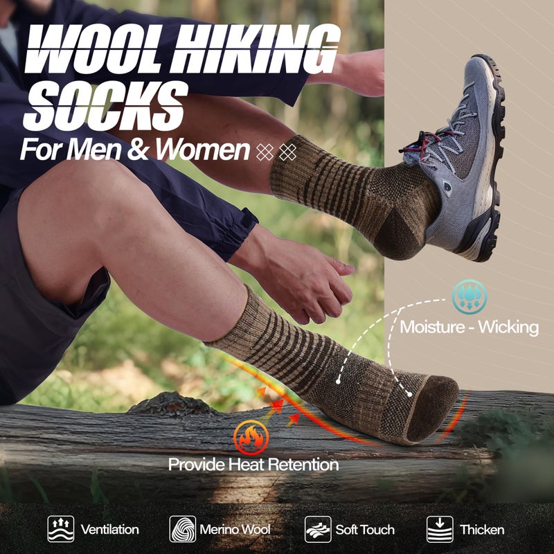 ANTSANG Merino Wool Hiking Socks for Men & Women Thermal Warm Winter Thick Cozy Crew Work Boot Gift Socks Stocking Stuffers 5 Pairs(Yellow,L) - Image 2