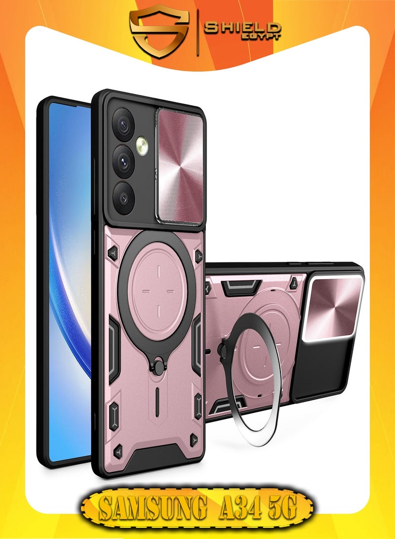 SHIELD EGYPT SHIELD EGYPT For Samsung Galaxy A34 Armored Camera Shield Cover Camera Lend Protection, Built-in 360° (Rose Gold)