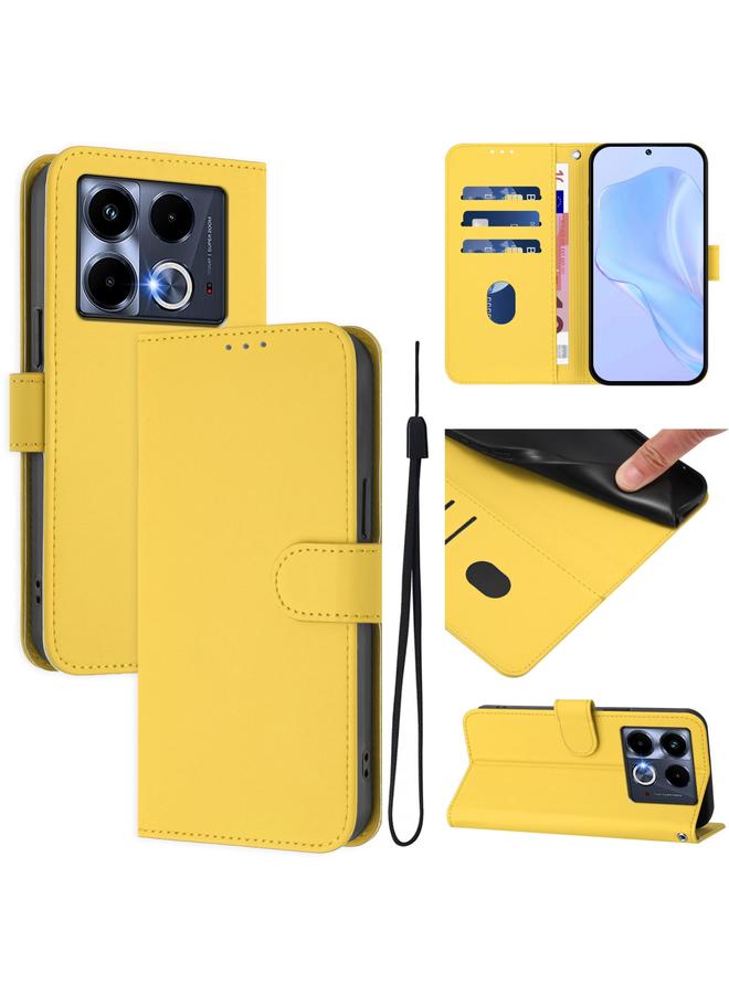 Zaboon Case For Infinix Note 40 5G Skin Feel Solid Color Leather Phone Case with Lanyard - Image 1