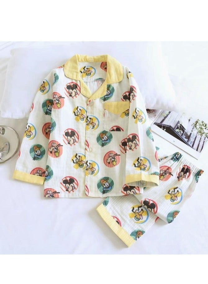 Disney Children's Pure Cotton Gauze Cute Round Neck Long Sleeved Pajamas Set - Image 1