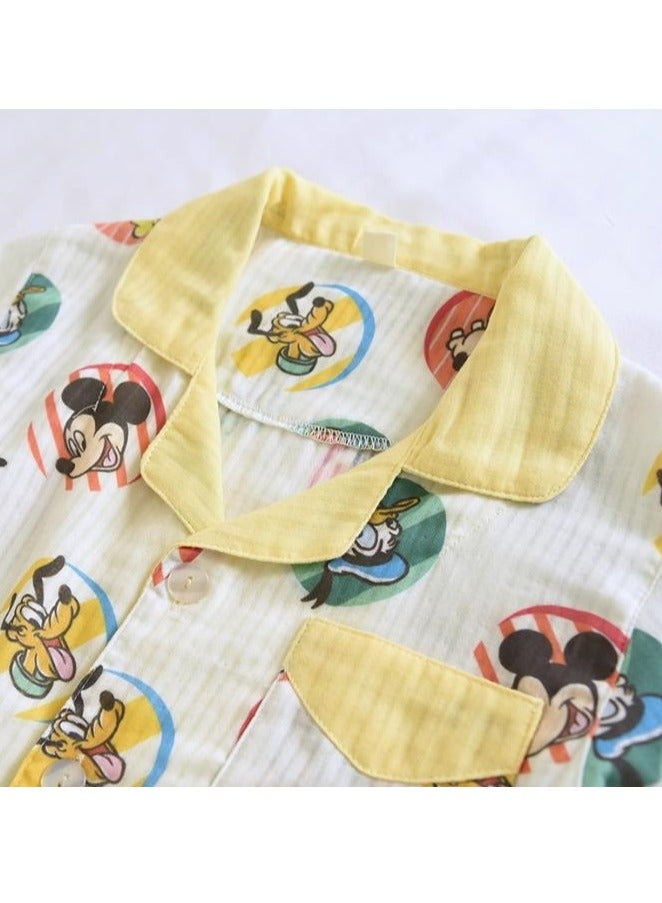 Disney Children's Pure Cotton Gauze Cute Round Neck Long Sleeved Pajamas Set - Image 3