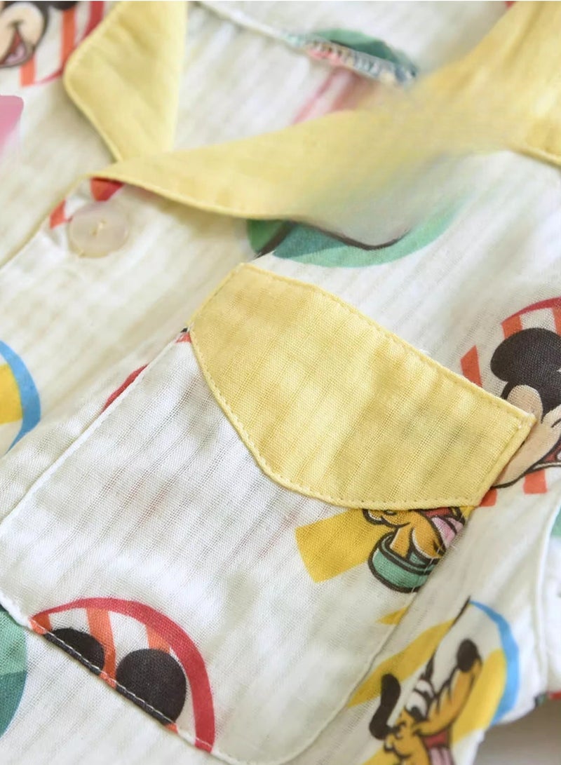 Disney Children's Pure Cotton Gauze Cute Round Neck Long Sleeved Pajamas Set - Image 4