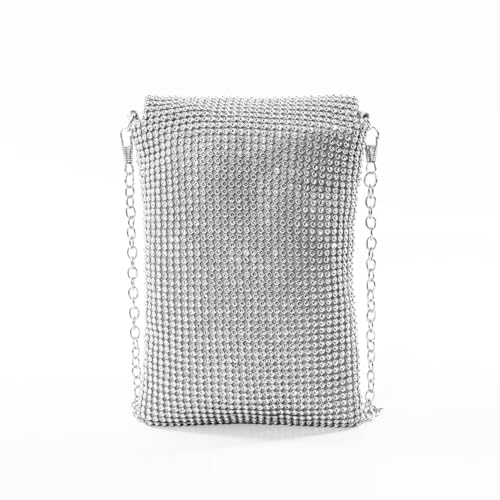 Pebipoo Silver Women's Crossbody Evening Bag Glitter Rhinestone Purse Sparkly Small Handbag - Image 3