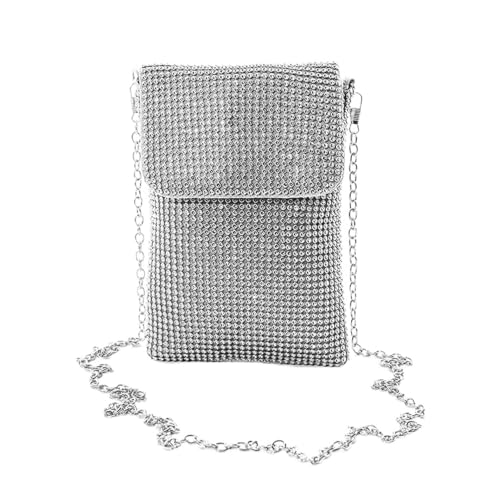Pebipoo Silver Women's Crossbody Evening Bag Glitter Rhinestone Purse Sparkly Small Handbag - Image 1