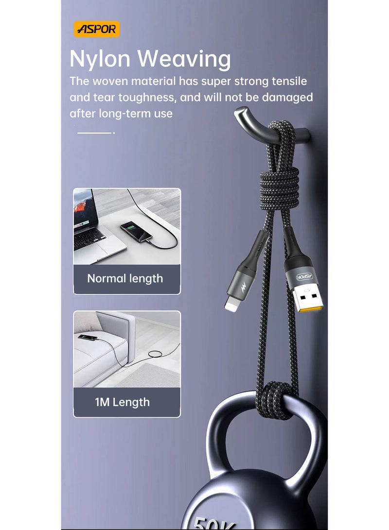 أسبور كيبل جوال ASPOR AC52 – USB-A إلى IPH | قدرة 20 واط | طول 1 متر - Image 4